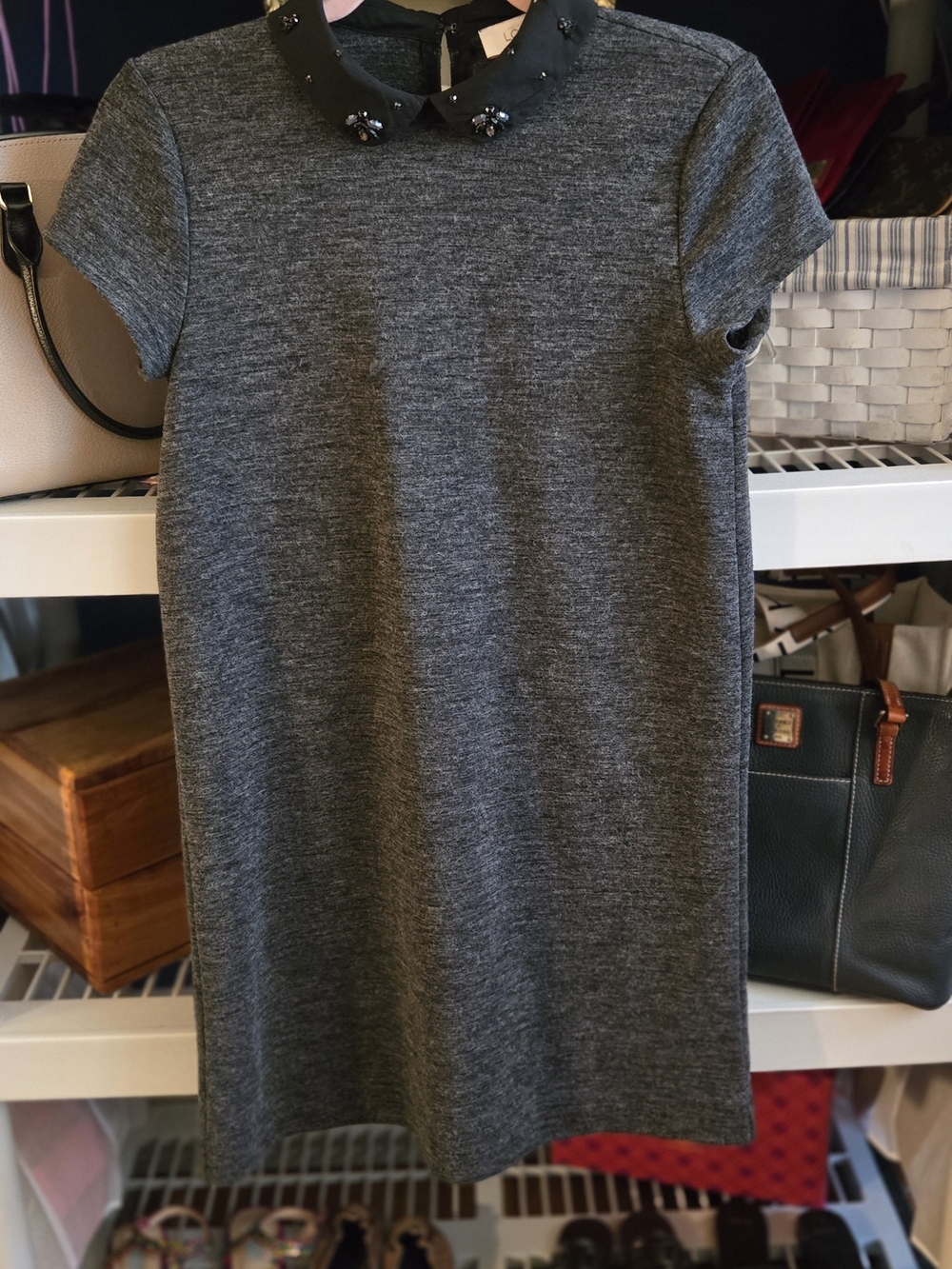 LOFT Grey Mini Dress with Beaded Peter Pan Collar